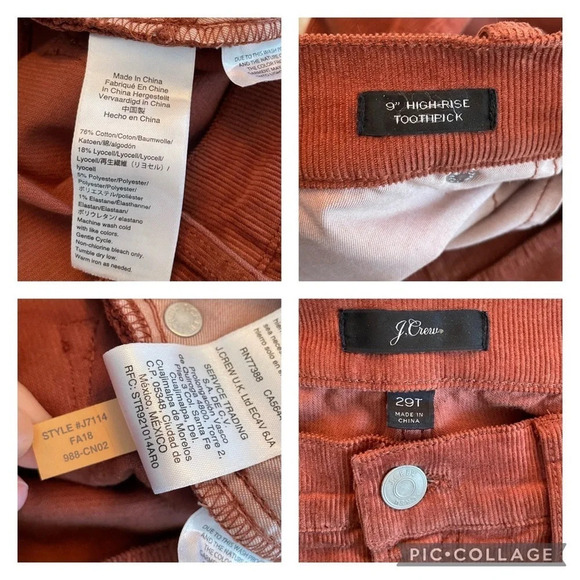 J. Crew 9” High Rise Toothpick Corduroy Jean 29 Tall - Picture 2 of 6